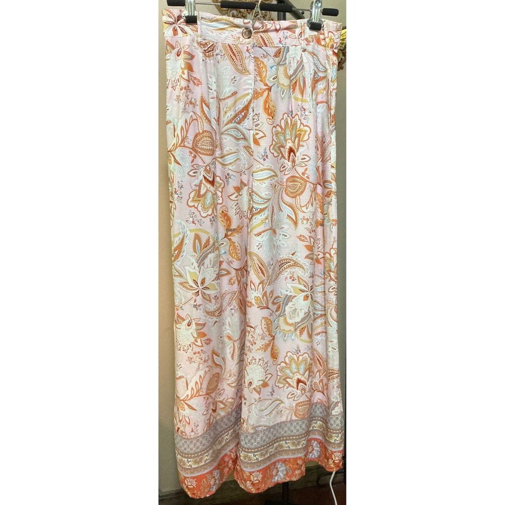 Vici Womens Pink Orange Paisley Floral Boho Wide Leg Flowy Pants Large